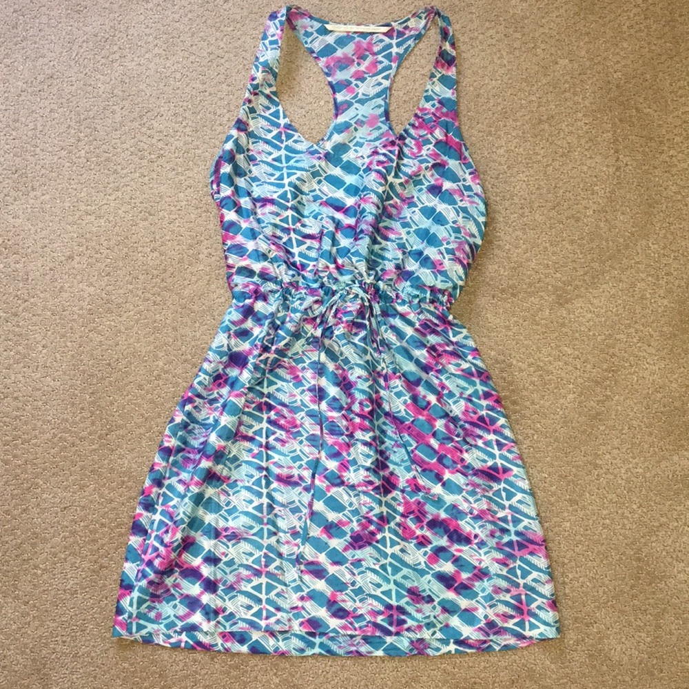 Silk racer back dress with blouson top